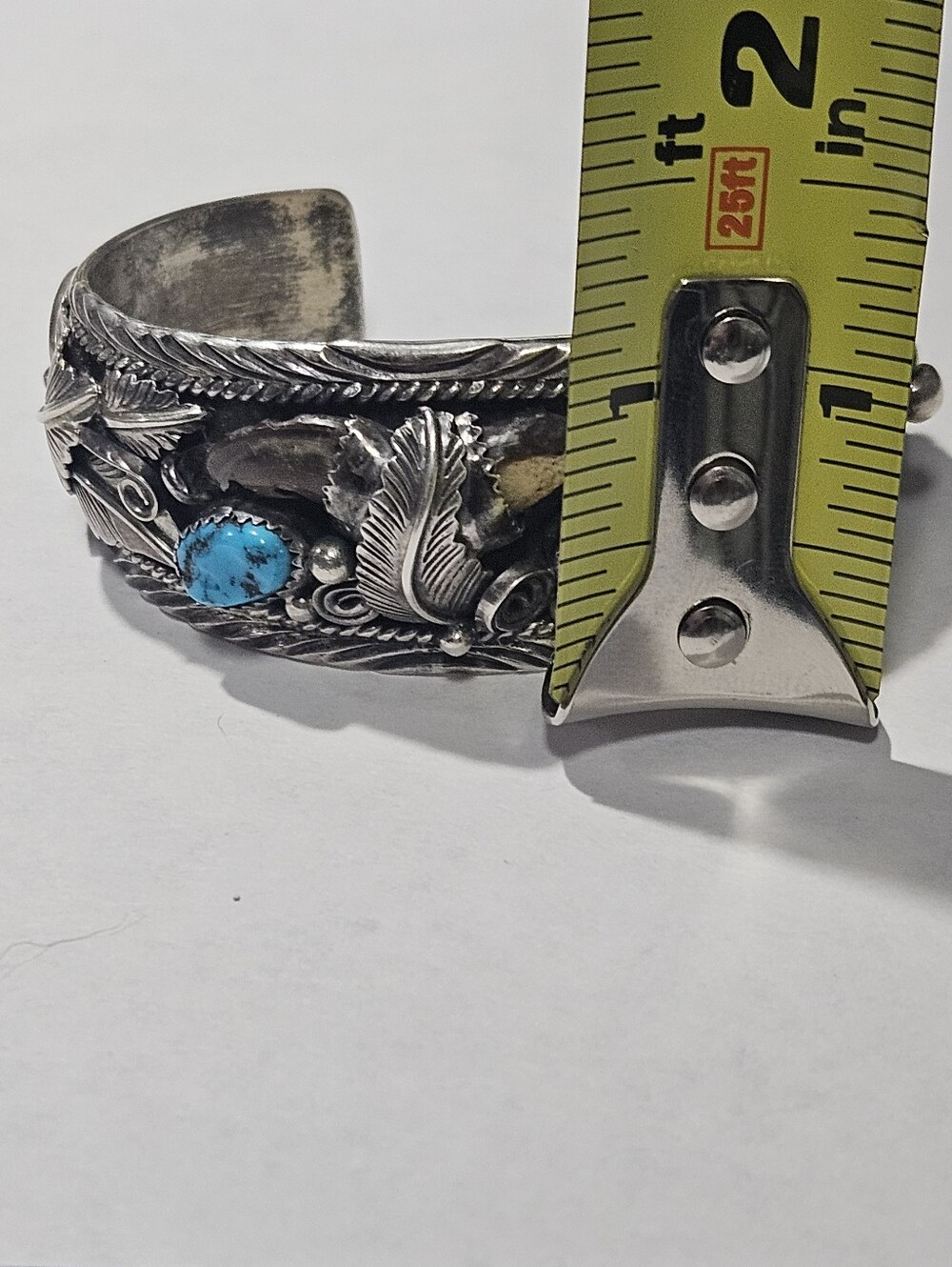 Vintage Handmade Sterling Silver Navajo Cuff Bracelet Turquoise Coral Stones - Picture 6 of 16
